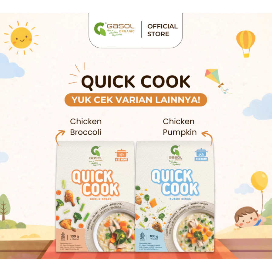 GASOL Quick Cook CHICKEN BROCCOLI - CHIKEN PUMPKIN 100g Bubur Beras Organik Makanan Bayi MPASI bb bo