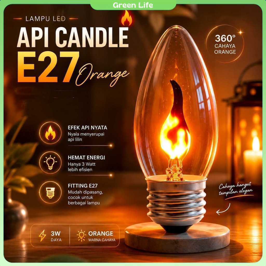 TaffLED Lampu Bohlam LED Api Flickering Candle Light E27 Orange 3W - OM-BB-3W