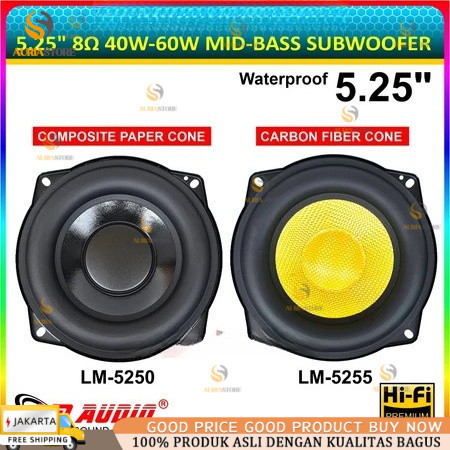 Speaker Mid-Bass Subwoofer 5.25 Inch LM-5250 5255 40W-60W 8 Ohm Mirip JBL JVC Venom Hertz Audio Mobi