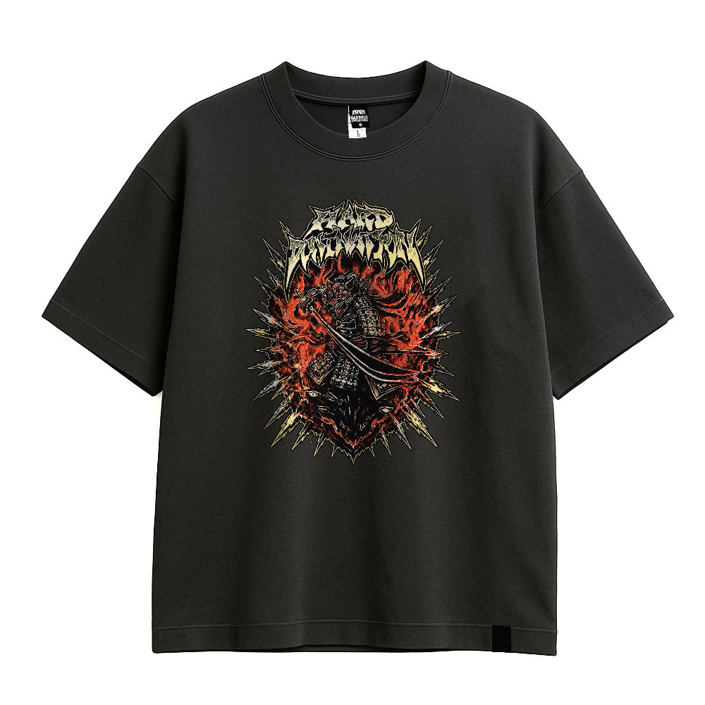 Kaos Samurai Api Dengan Pedang Desain Gothic Distressed T Shirt Lengan Pendek Unisex Untuk Pria Wani