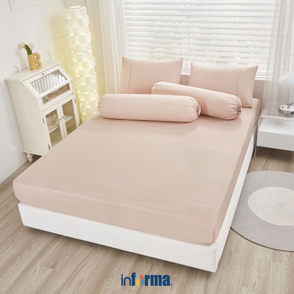 Informa Set Seprai Microfiber Emboss Peach King Queen Single 180x200 160x200 120x200 100x200 Sprei S