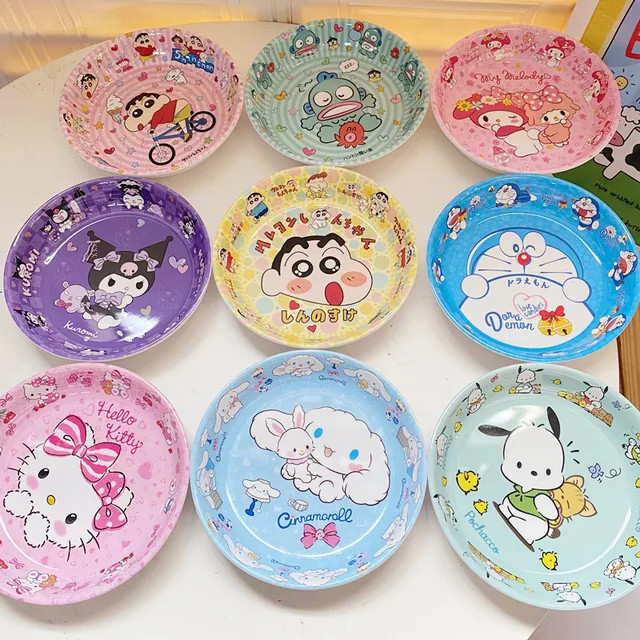 Mangkok Piring S4NR10 Shinchan H3ll0 K1tty Kur0m1 C1n4m0r0ll Doraemon Pochachoo Melamin Piring Kawai