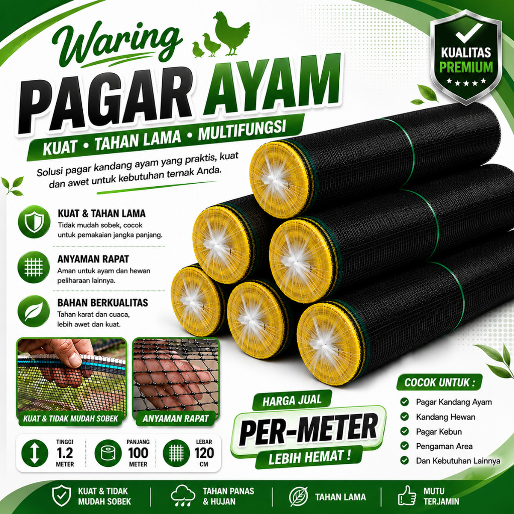 Jaring Waring Pagar 100 Meter Harga Permeter Termurah / Waring Pagar Ayam / Jaring Waring Pagar Tana