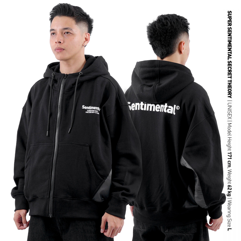 SSST Divided Zipper Boxy Oversize  Hoodie Hitam