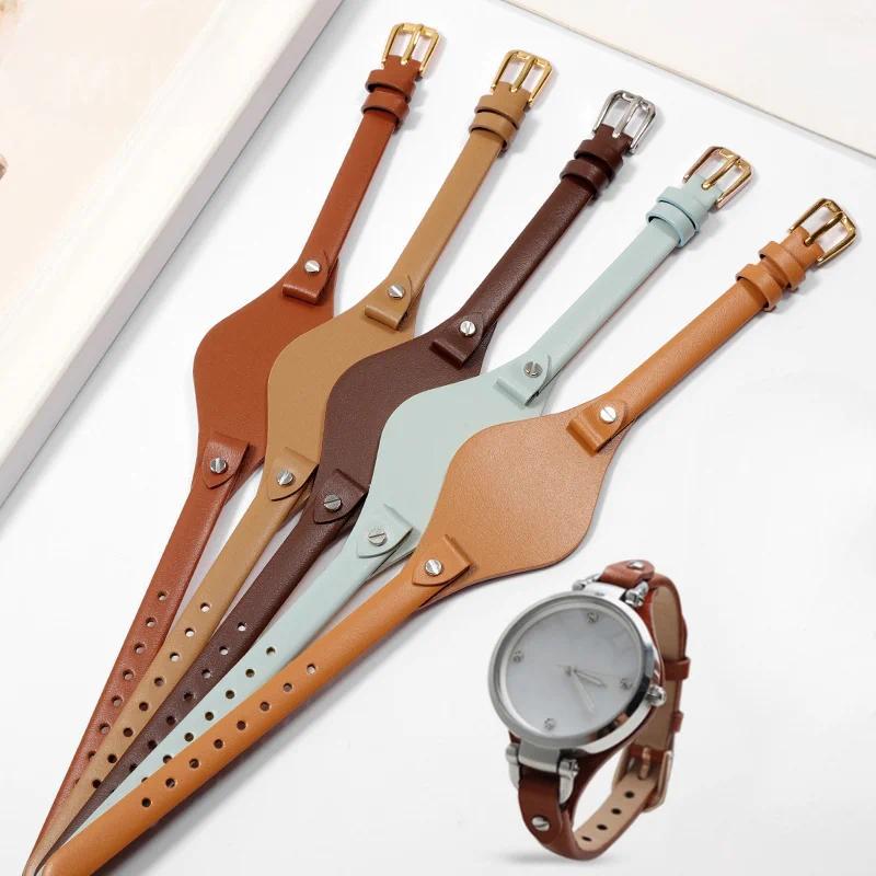 For Fossil Es3077 Es2830 Es3262 Es3060 Genuine Leather Sweatproof Watbands with Bottom Stand Women's