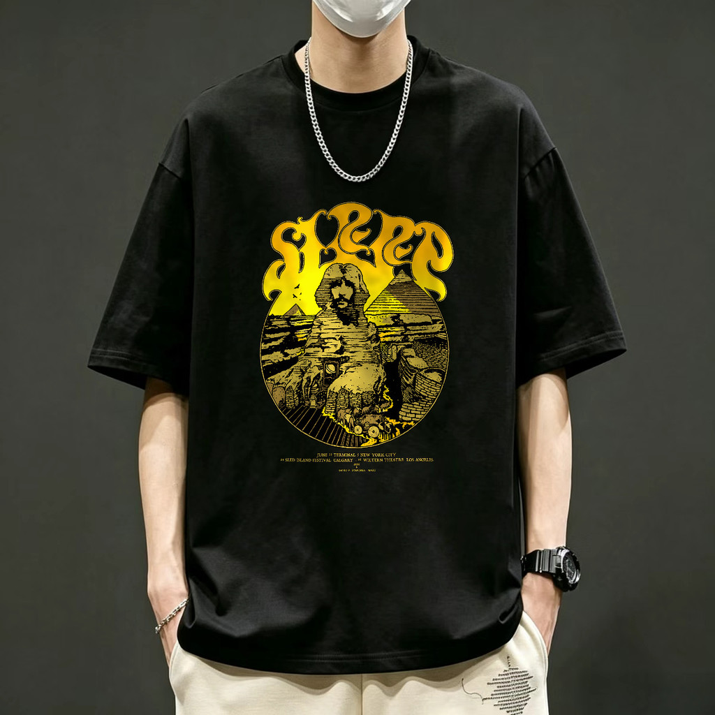 Kaos Band Kaos Vintage Sphinx Piramida Mesir Desain Retro Amerika T Shirt Unisex Oversize Gaya Rock 