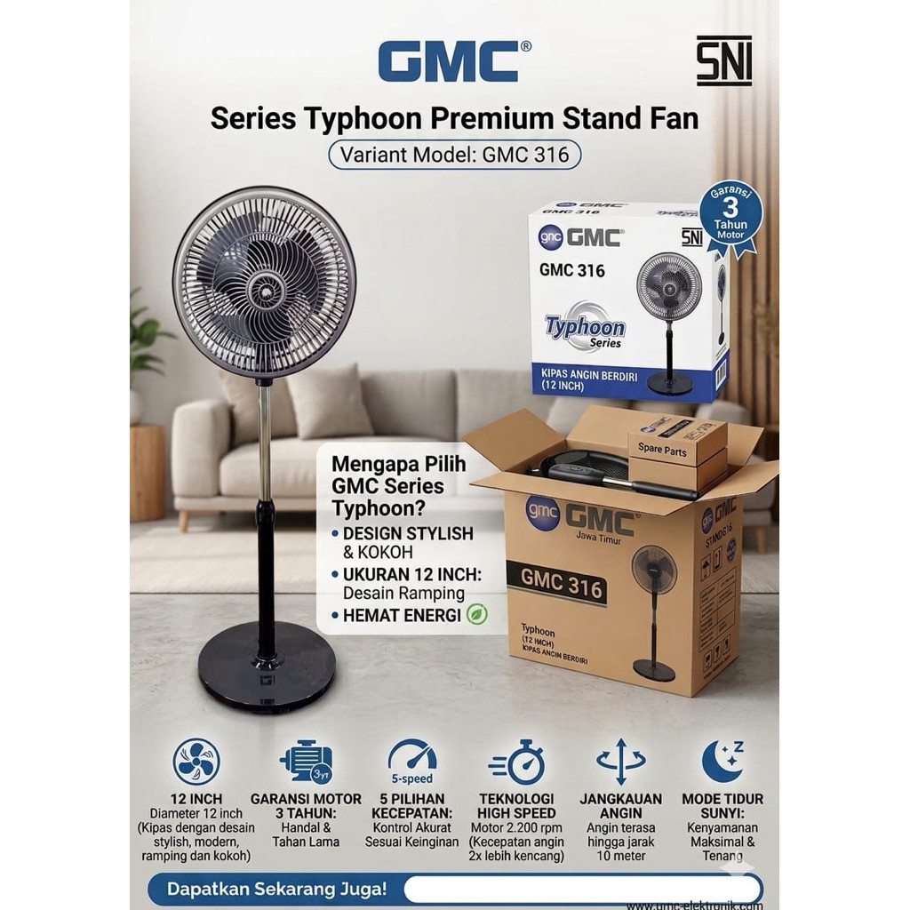 GMC Kipas Angin Berdiri 12 Inch Typhoon GMC 316