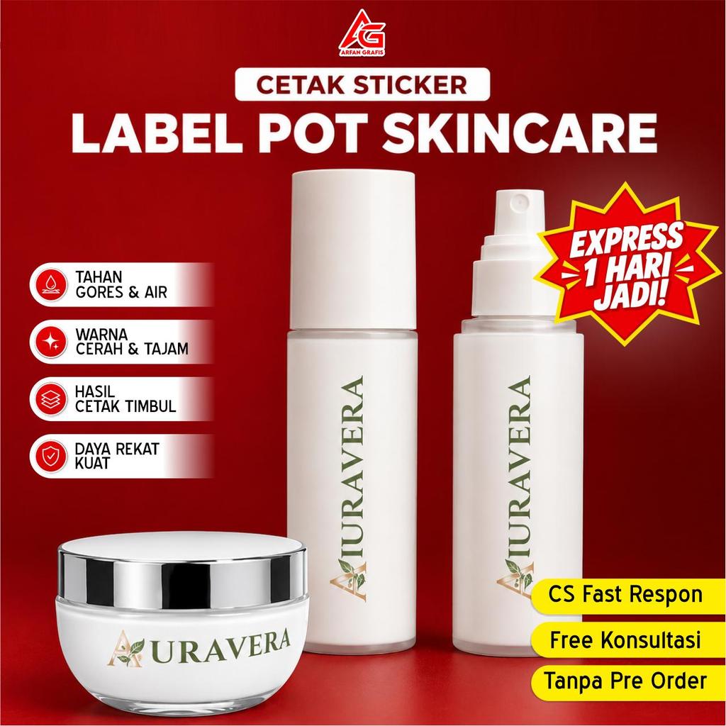 Cetak Stiker Custom Logo Skincare Bahan UV DTF Timbul Anti Air Sticker Label Kemasan Kosmetik Pot Bo