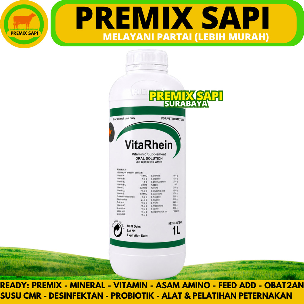 VITARHEIN 1 LITER - Premix Cair Vitamin Asam Amino Pemacu Pertumbuhan Ternak Ayam Sapi Domba Babi