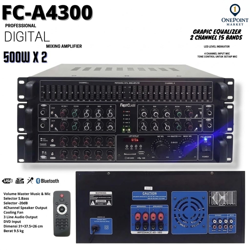 FirstClass FC A4300 Power Amplifier Audio Profesional Power Mixer Amplifier Karaoke Bluetooth USB