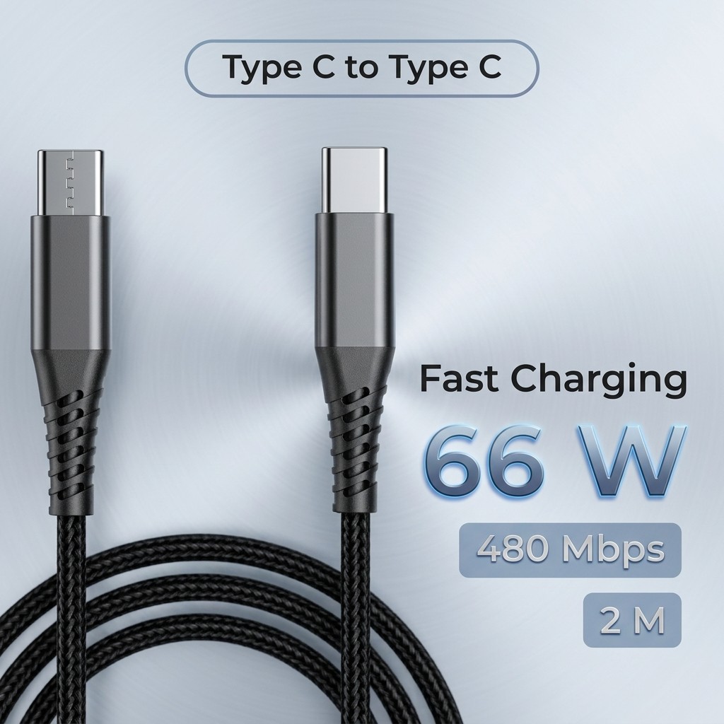 Kabel Data Type C ke Type C Fast Charging 66W 6A Fast Transfer Kabel Casan HP Laptop Power Delivery 