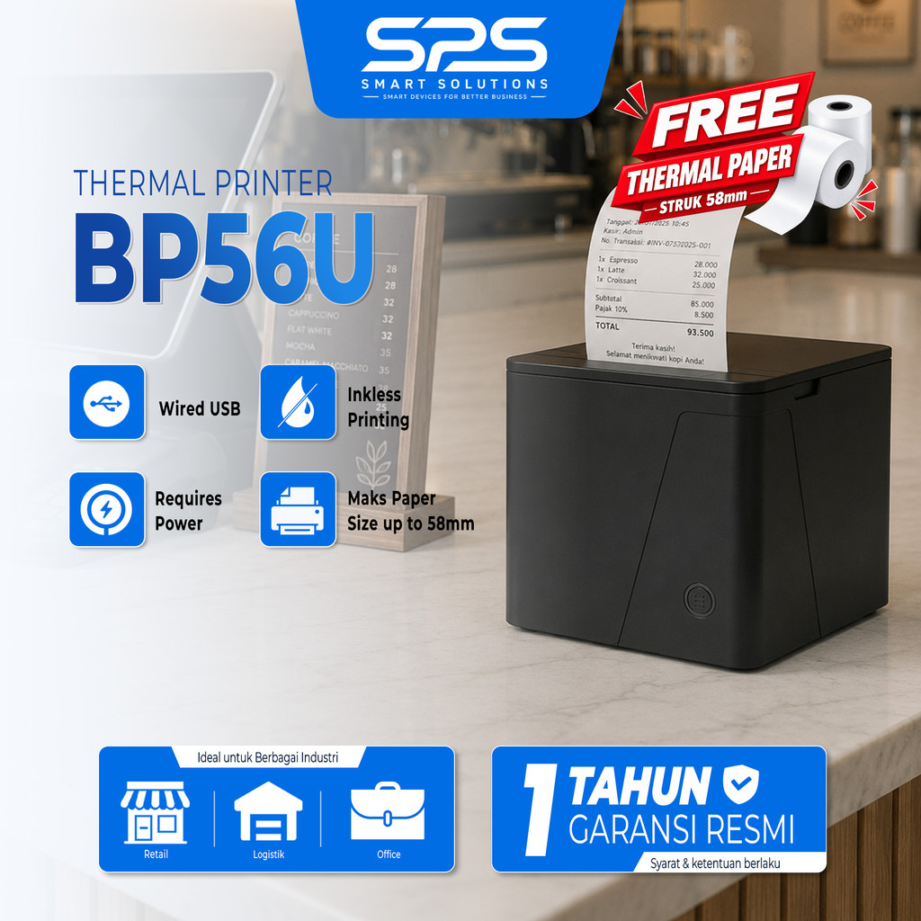 Printer Thermal Kasir 58mm Desktop USB RJ11 Cetak Struk Kasir Auto Laci Support PC Windows