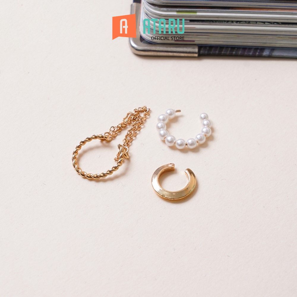 Ataru Anting Jepit Set 3 pcs Earrings Ear Jewelry Giwang Hiasan Telinga Ear Accessory Anting Tusuk S
