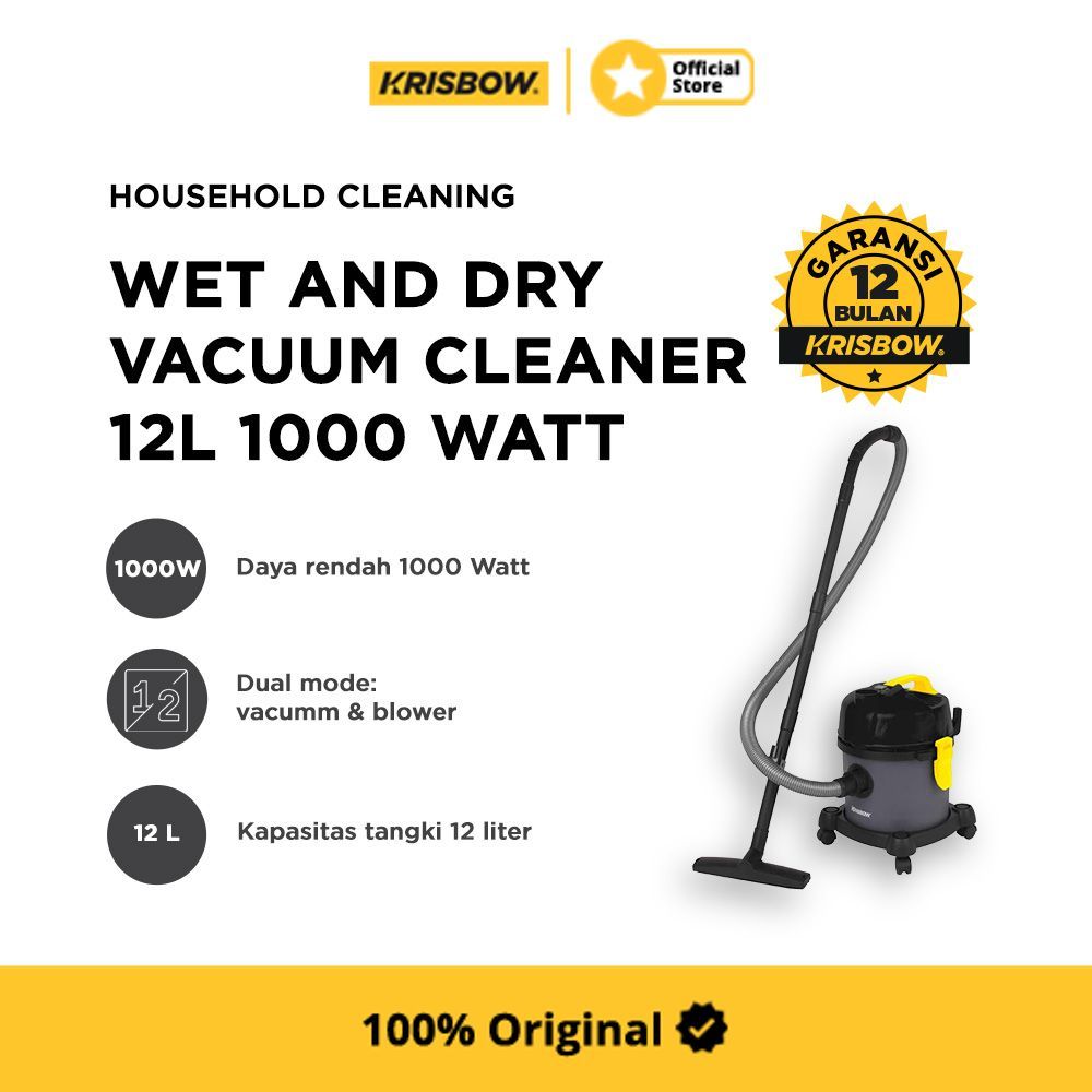 Krisbow Vacuum Cleaner Wet & Dry 1000 Watt Penyedot Debu Alat Vacum Mesin Vacuum Hisap Debu Alat His