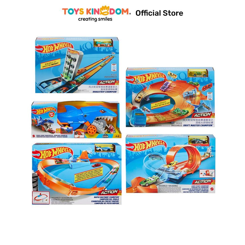Toys Kingdom Hot Wheels Playset Track Set Championship Random Mainan Anak Set Permainan Paket Bermai