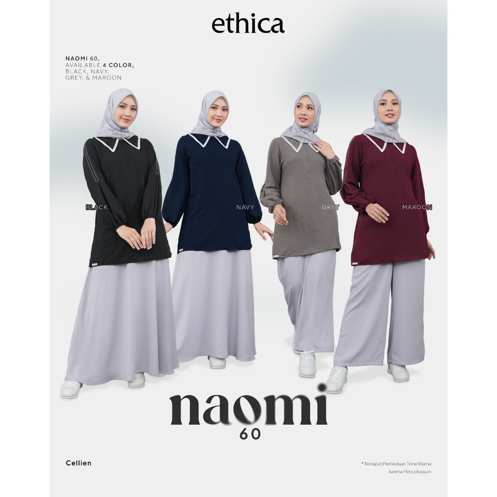 Ethica Naomi 60 Tunik Wanita Kekinian Grey Maroon Navy Black Polos Simple Adem Lengan Panjang Busui