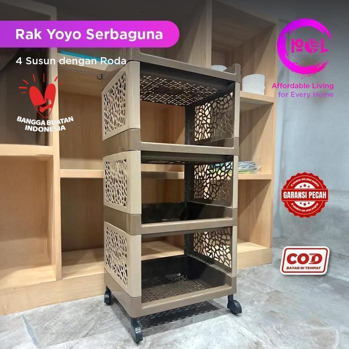 Rak Penyimpanan POL LIVING Rak Yoyo 4 Susun ada Roda | Rak 4 Tingkat Serbaguna Rak Dapur Plastik