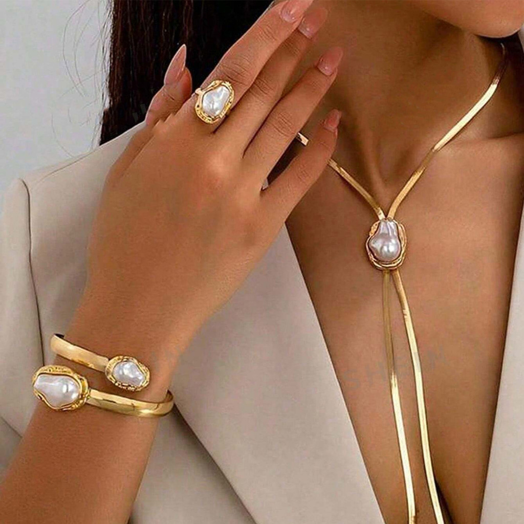 Set perhiasan terlaris: gelang dan cincin rantai ular terbuka yang serbaguna