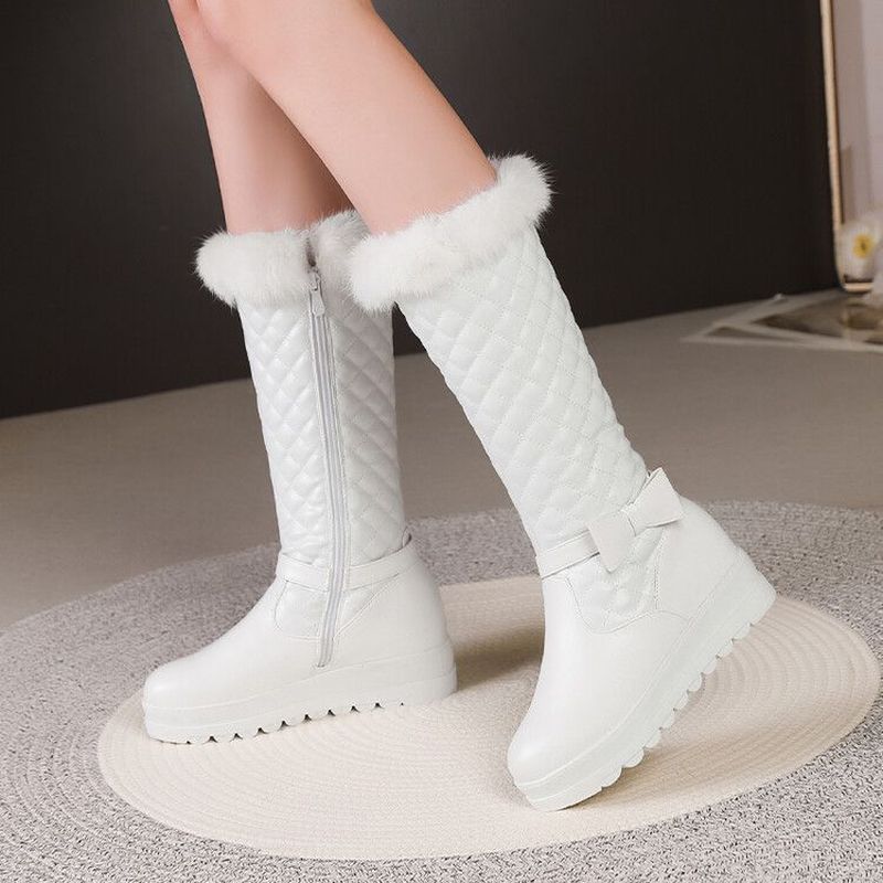 Sepatu Bot Katun Berlapis Bulu, Sepatu Bot Kulit, Sepatu Bot Tinggi, Sepatu Bot Panjang Putri, Sepat