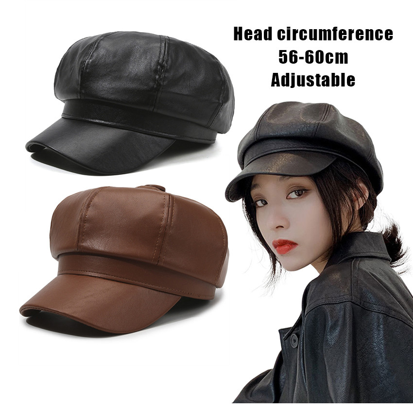 Topi Beret Premium Quality – Ada model kulit asli/PU Korea, gaya seniman/detektif oktagonal, stylish