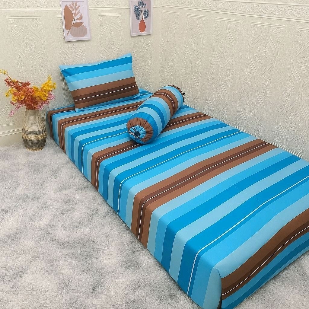 Sakti  Sprei Aesthetic UK    Motif Ala Hotel Korea Japan Lembut Halus Sprei Fitted Blue Coklat