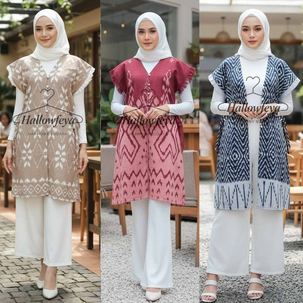 hellowfeya - Yolla Outer Vest Tenun Rompi Panjang Baju Wanita Atasan