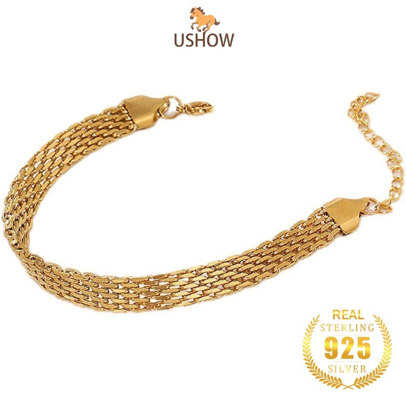 USHOW Gelang Tali Jam Tangan Perak S925 Italia Emas 18K