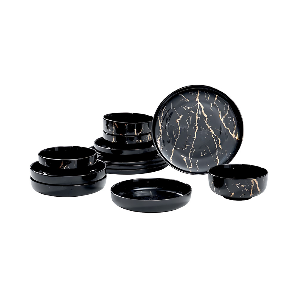 Informa Appetite Set 12 Pcs Allen Perlengkapan Makan Marble - Hitam Dinner Set Plate Aesthetic Eatin