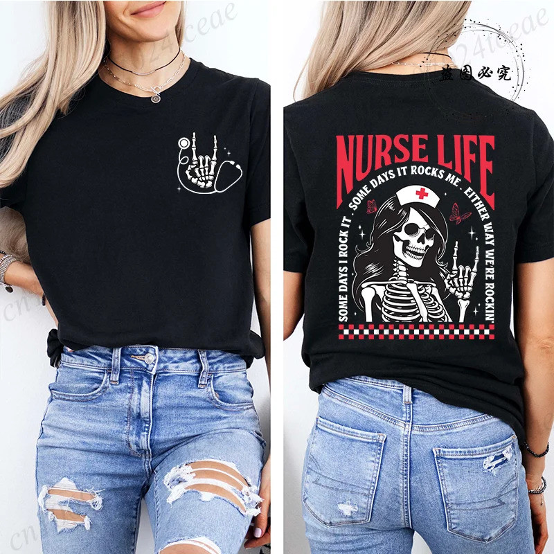 Pakaian jalanan Kemeja Perawat Kerangka Kaos Kehidupan Perawat Wanita Kaos Beberapa Hari Saya Mengge