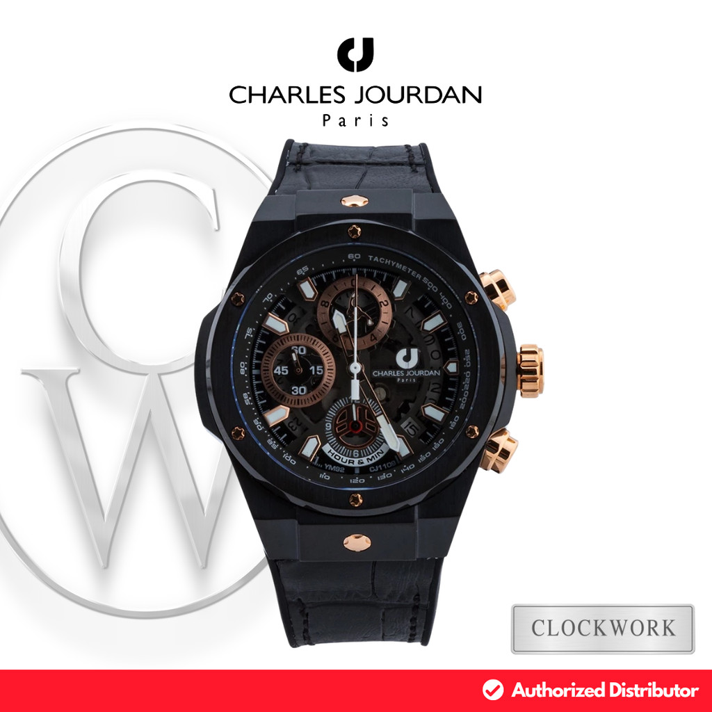 Jam Tangan Pria Charles Jourdan CJ1109-3742C Kulit Sporty Casual Hitam