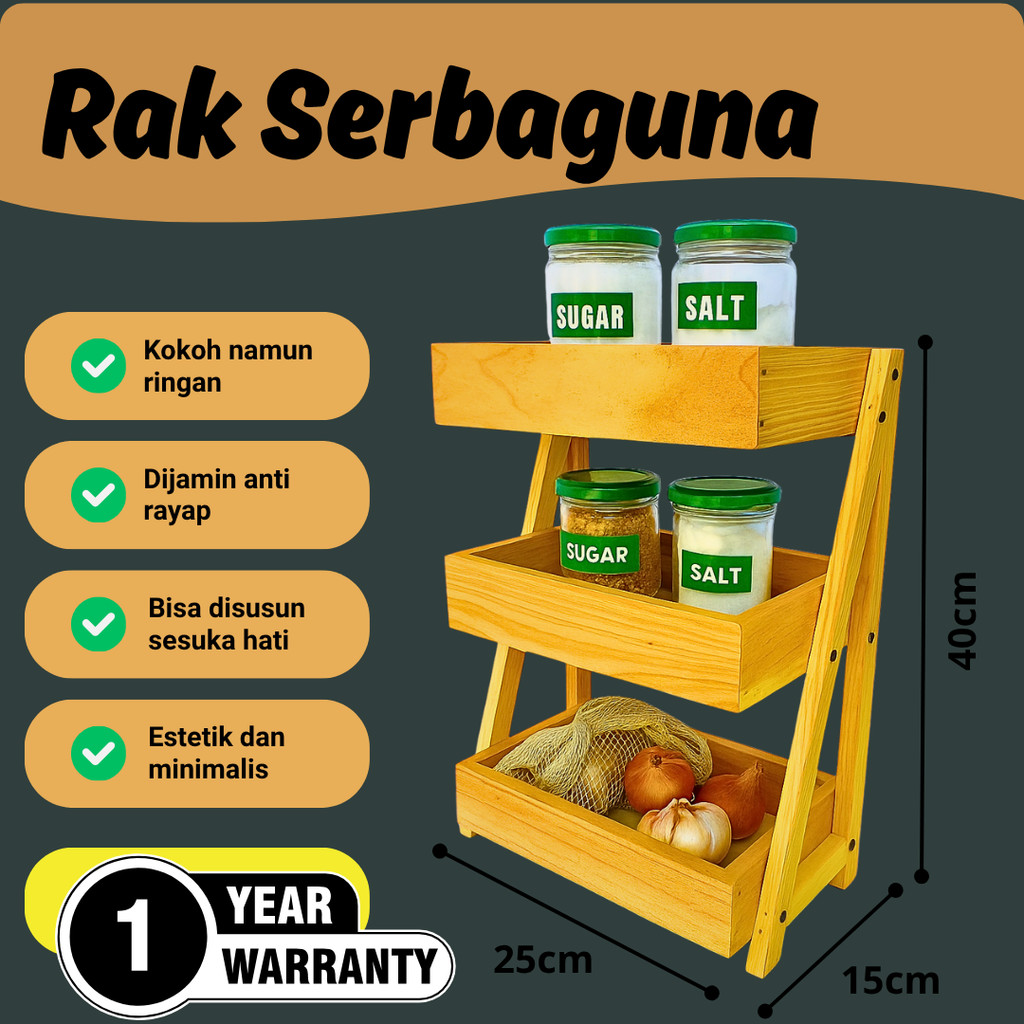 Rak Bawang Kayu 3 Susun / Rak Bumbu Serbaguna