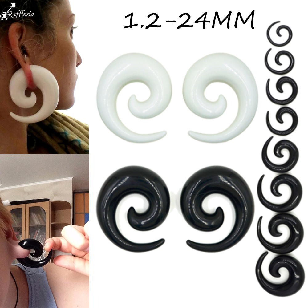 1Pair Acrylic Snail Ear Gauges Black & White Spiral Ear Plugs Tunnel Expansion 1.2MM-24MM Expander B