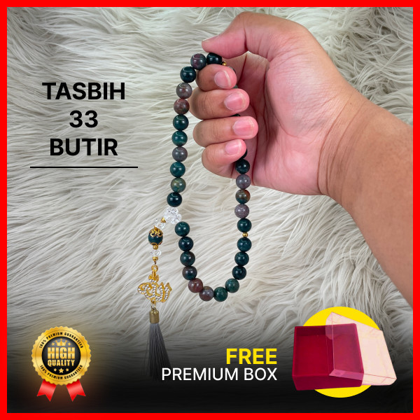 Tasbih Batu Giok Hijau Asli 33 Butir  Tasbih Batu Alam Premium  Tali Karet Elastis  Tasbih Pria Wani
