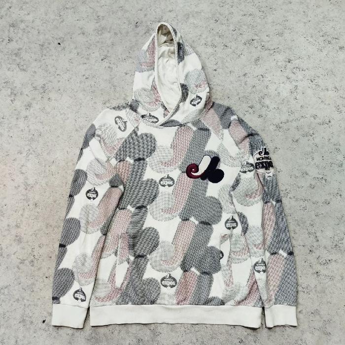 pullover jaket hoodie MLB COOPERSTOWN COLLECTION MONTREAL EXPOS monogram full print patch lengan mur