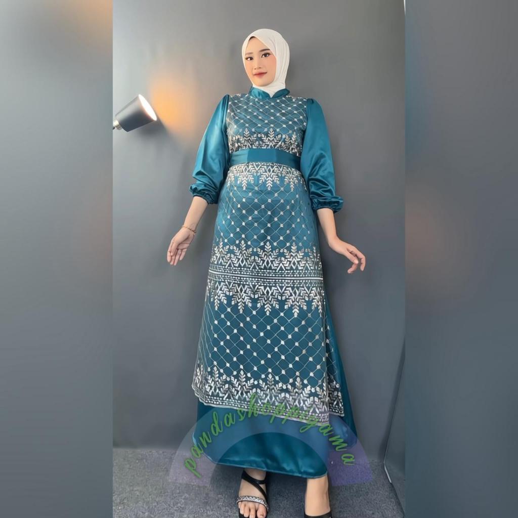[Padu Dress] Gamis Brokat Modern Hijau Emerald – Gamis Jumbo Premium untuk Pesta, Kondangan & Lebara