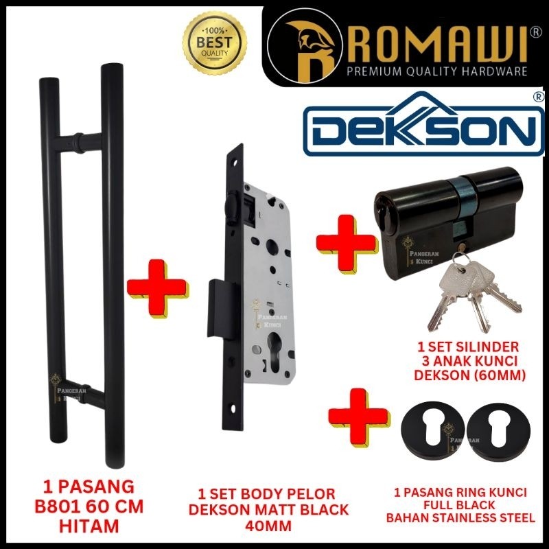 PULL GAGANG PEGANGAN HANDLE PINTU TARIK KACA BULAT STAINLESS ALUMUNIUM KAYU FULL SET DEKSON 60 CM PH
