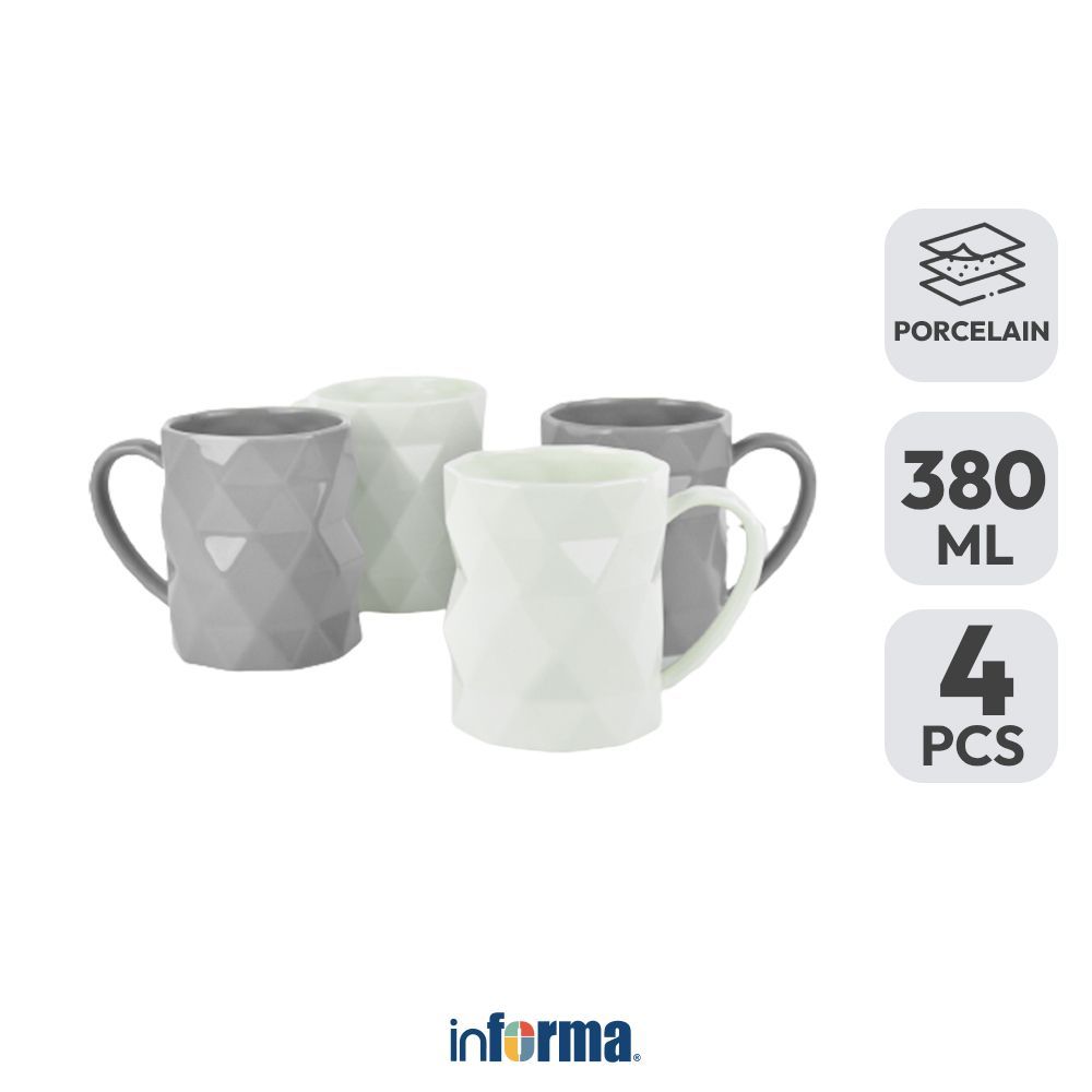 Informa Appetite Sladen Mug Porcelain 380 ml Set 4 Pcs - Mix Gelas Minum Tea Cangkir Kopi Wadah Minu