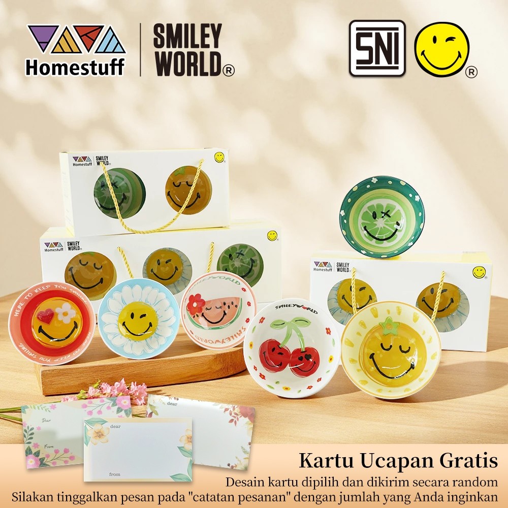 [SNI] HOMESTUFF x SmileyWorld / Hampers Mangkok Set SmileyWorld / Motif SmileyWorld lucu / Bowl Set 
