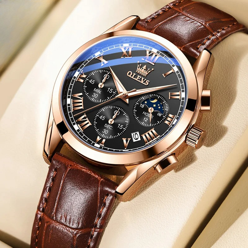 OLEVS 2871 Multifunctional Men's Watches Stainless steel Luminous Waterproof Luxury Men Wristwatch B