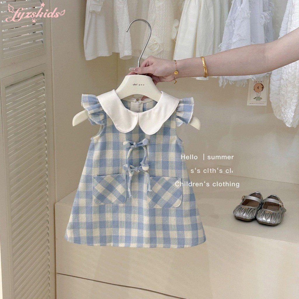 fyzskids baju anak perempuan 1-5 tahun lengan pendek Rok   set ​gaya Inggris baju setelan anak perem