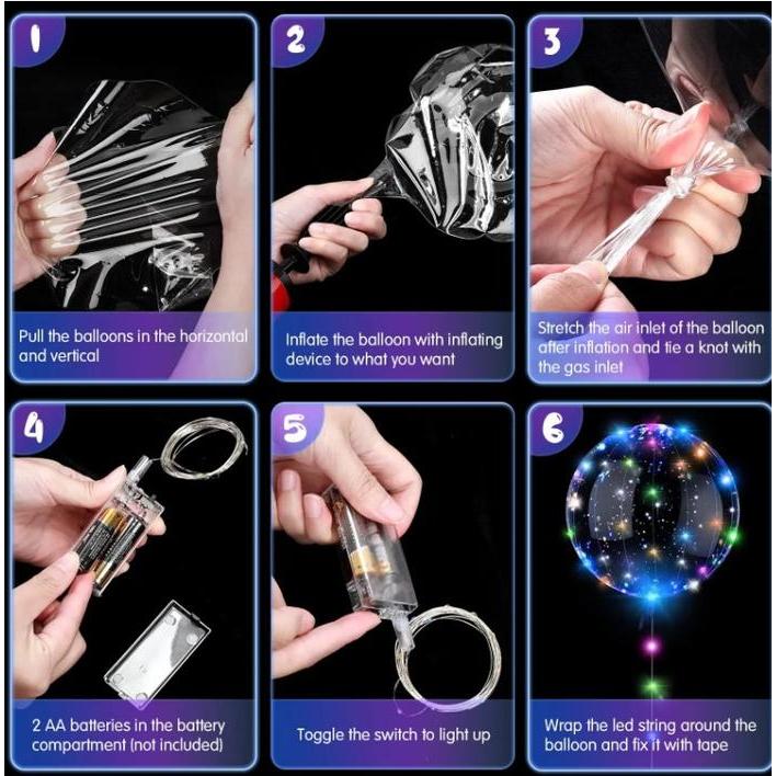 Balon Lampu LED Tumblr Gagang Warna Warni Rainbow - BALON POLOS