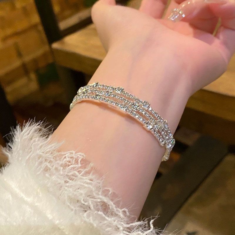 Peregangan Berlian Imitasi Gelang Multi-Lapisan - Gelang Mutiara Imitasi Prancis