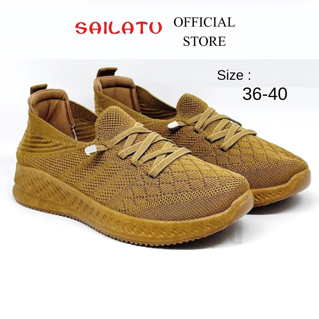 Sailatu - Selop Tali 36-40 - Sepatu Knit Rajut Tali Casual Sekolah Kuliah Kerja Wanita - Coklat