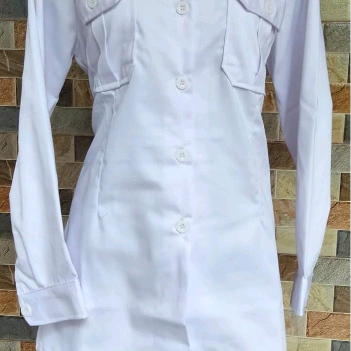 SERAGAM PDH PUTIH cewek  JUMBO KRAH BERDIRI tangan kancing SERAGAM PPPK JUMBO CEWEK KRAH BERDIRI Pan