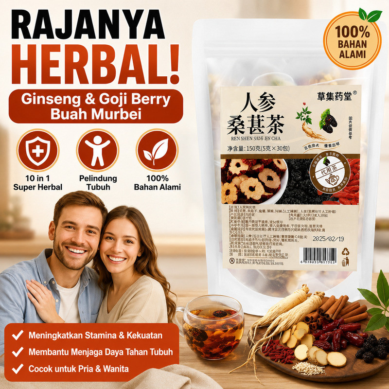 COD [Beli 1 Gratis 2] Teh Herbal Ginseng, Goji Berry & Mulberry Organik | Teh Herbal Ginseng dan Goj