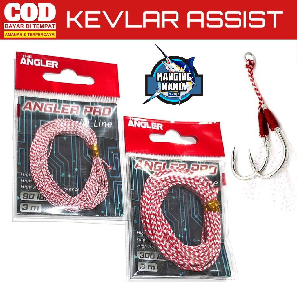 FISHER STORE Benang Kevlar Assist Hook Merah Putih Jigging 250lbs 200lbs 150lbs 90lbs 70lbs Assist L
