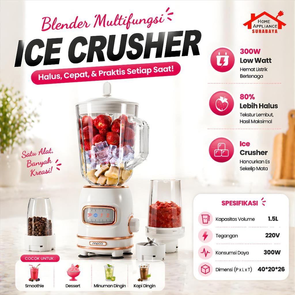 MECOO Blender Kaca Multifungsi 4 in 1 - Blender Penghancur Es dan Bumbu 1.5 Liter 300W KX22