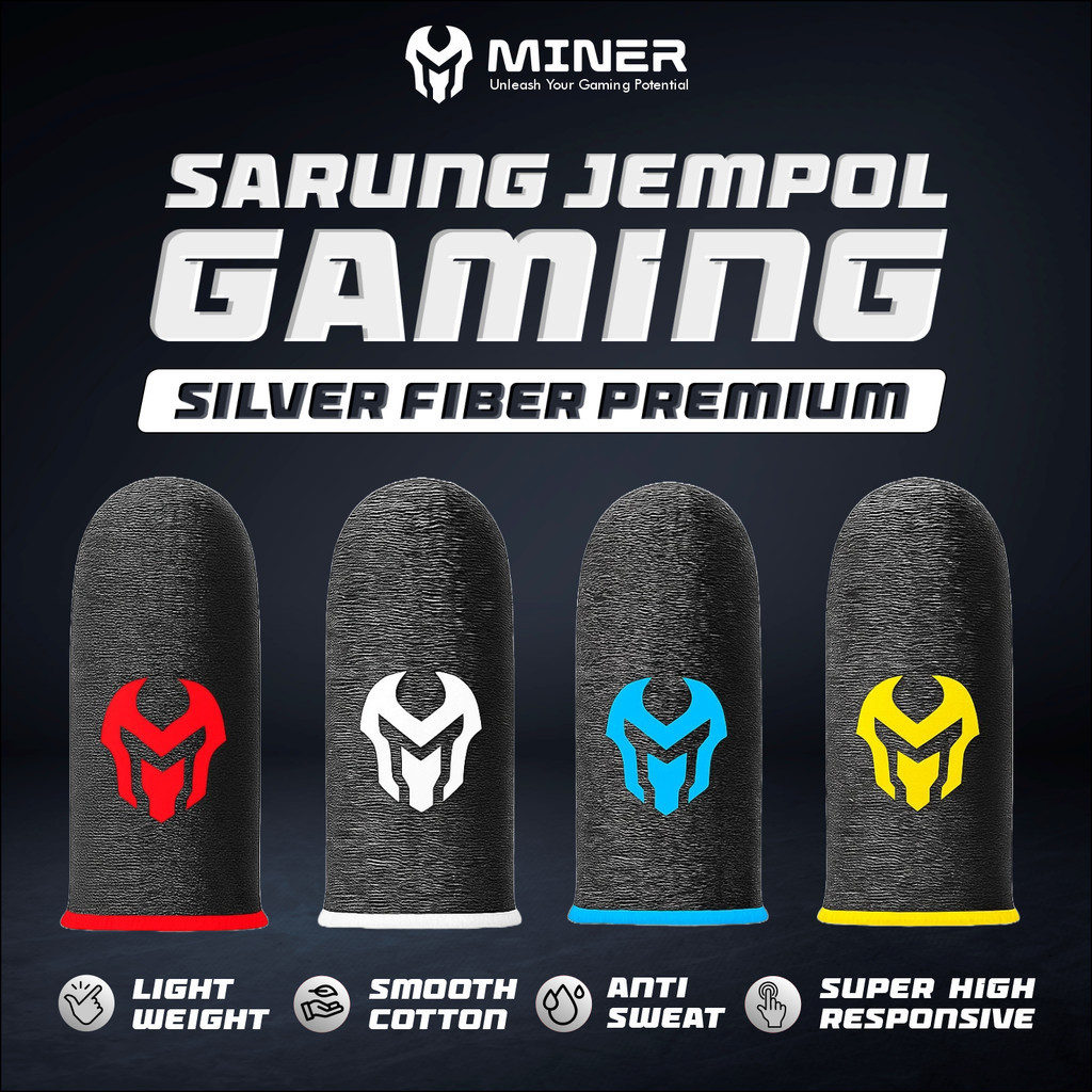 Miner Sarung Jempol Gaming Silver Fiber - Mobile Gaming Finger Sleeve Premium | Anti Keringat & Ultr