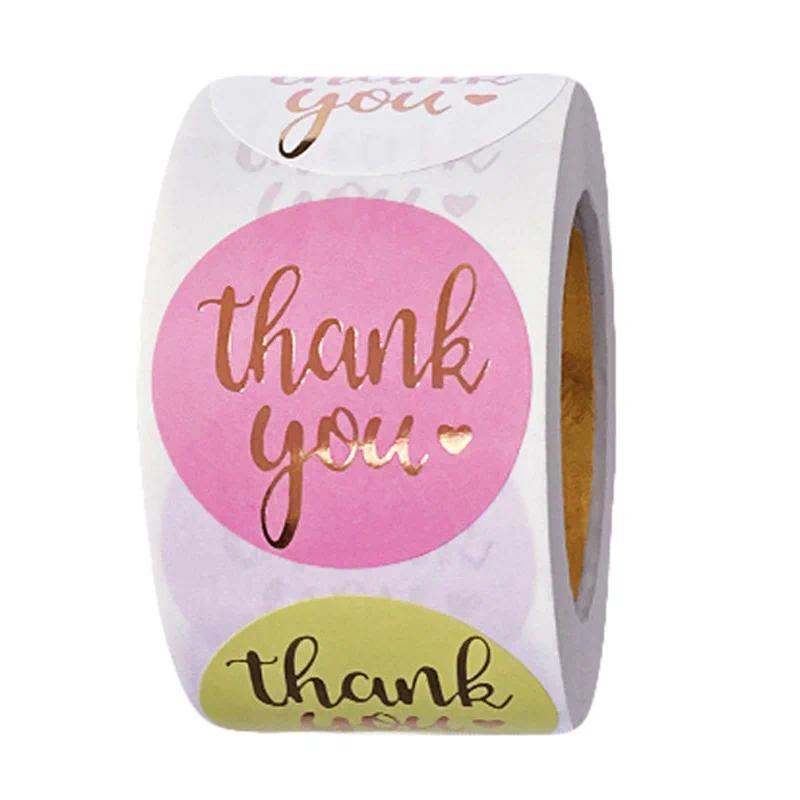 100-500 Pcs New 1.5in Pink White Coloful Thank You Stickers Roll for Envelope Wedng Jewelry Box Stat