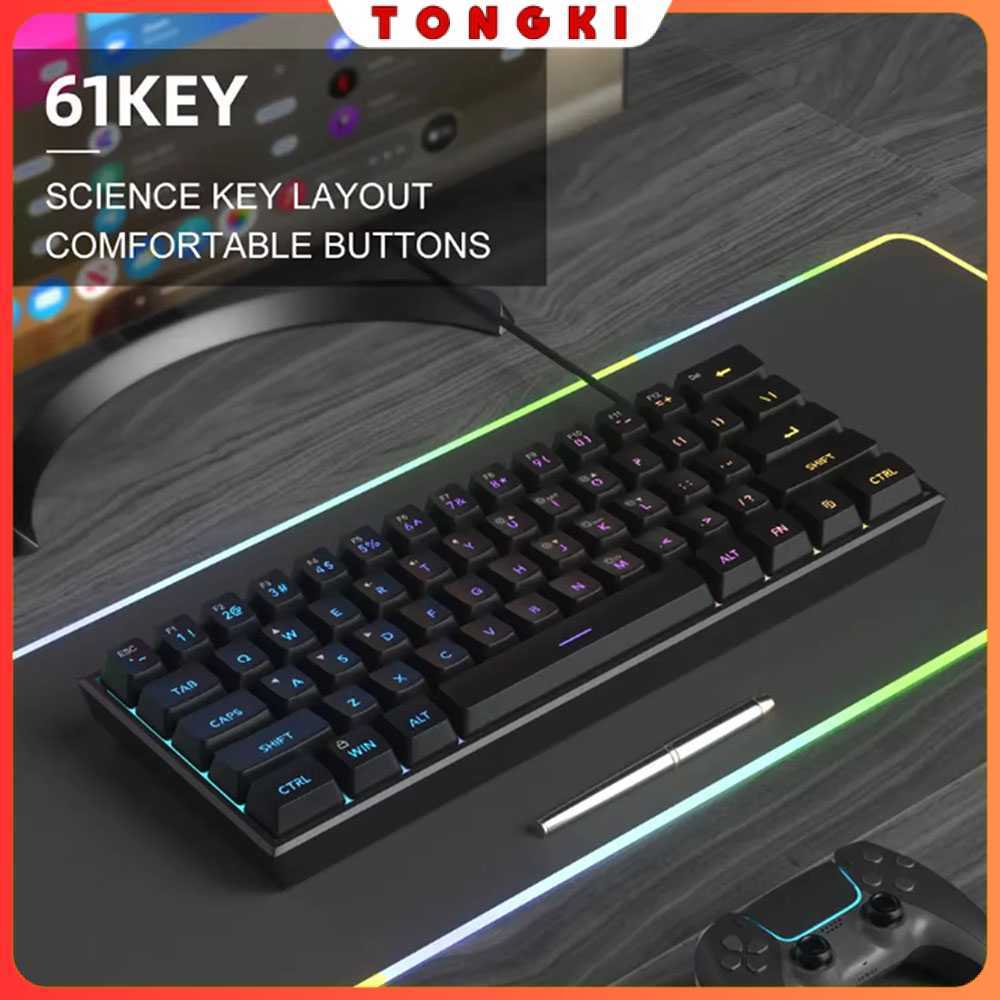 Keyboard Gaming RGB Mechanical Red Switch Wired 61 Keys - MK-61